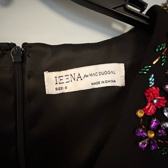 IEENA for Mac Duggar Black Beaded Cap Sleeve V Neck A Line Midi Gown - Picture 3 of 5